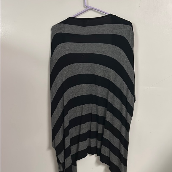Black and Gray Striped Poncho Sweater with Draped Front - Picture 3 of 3